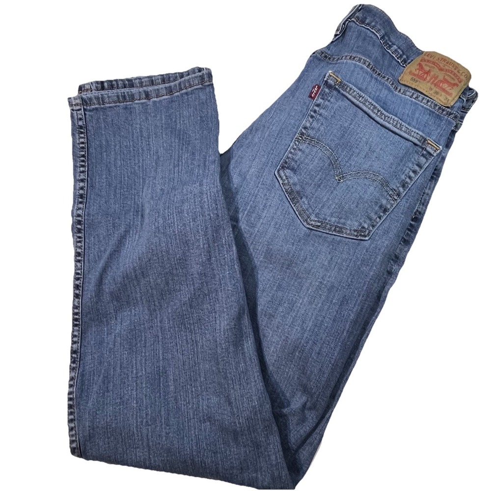 Levis 559 Relaxed Straight Jeans Mens 36x32 Medium Wash‎ Blue Denim Stretch EUC